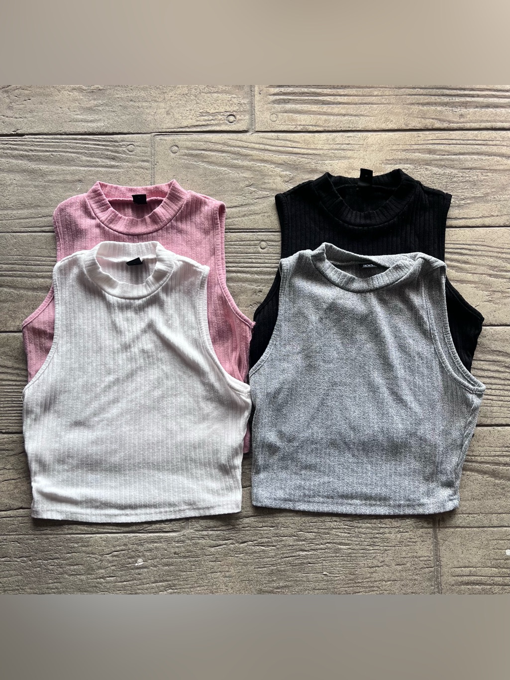 Shein Sleeveless Crop Tank - White, Pink, Gray, Black